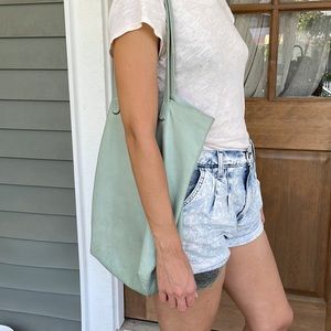 Baggu Aqua Leather Tote Shoulder Bag with Inner Pocket